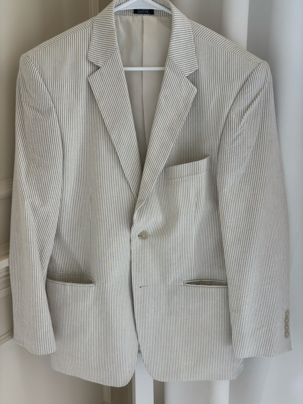 Saddlebred Cream and White Seersucker Sport Coat Blazer 40S